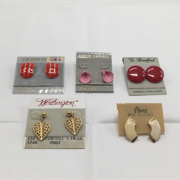 5 Pairs Vintage Earrings, Assorted Styles, Studs, New On Cards - Picture 12 of 12
